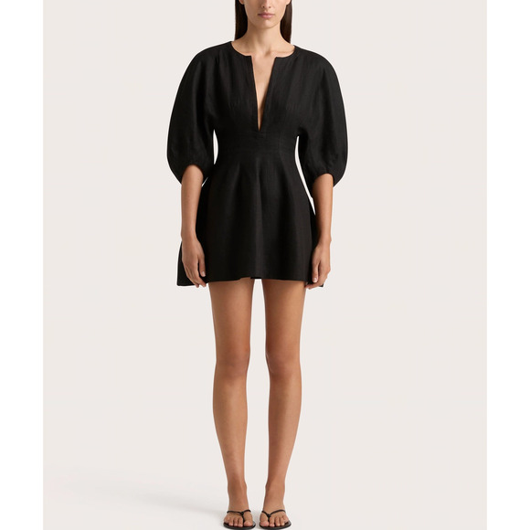 Faithfull The Brand 'Soleil' Black Linen Mini Dress Size S - Picture 1 of 5